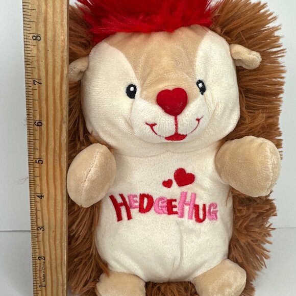 Hedgehug Plush Stuffed Animal 10" Soft Furry Brown Red Valentines Gift Fuzzy - Picture 2 of 8